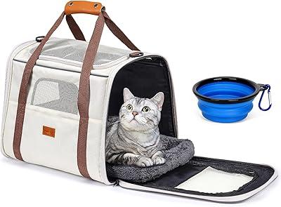 Morpilot Cat Carrier - Soft Sided Cat Carrier Large for Big Medium Cats and Puppy up to 18lbs, Pet Carrier with Safety Zippers, Foldable , Airline Approved Large Dog Carrier - Beige