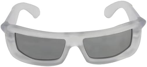 Futuristic Rectangle Sunglasses, Frosted White Frame, Gray Lenses (Transparent)