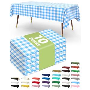 Pureegg Plastic Table Cloth Disposable 10 Pack, 54 x 108 Inch Table Cloths, Party, Picnic, Decorative Gingham Tablecloths, Rectangle, Blue and White Checkered Cover, Leakproof & Sturdy, Blue Plaid