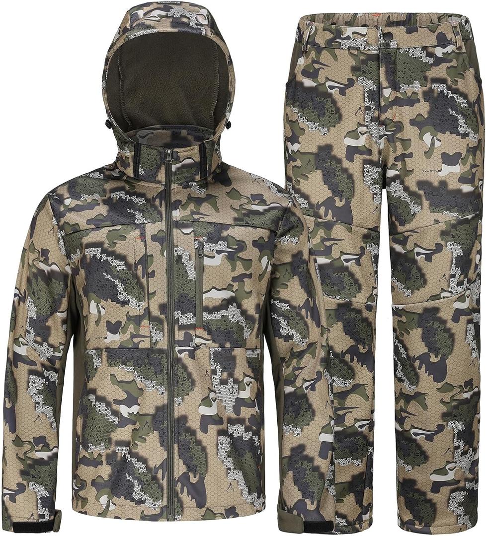UIIHUNT Hunting Clothes for Men with Fleece Lining: Camo Hunting Suit, Safety Strap Compatible Water Resistant Silent Hunting Jacket and Pants (Green, XXXL)