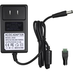 5V 3A 15W Power Supply with Screw Terminal & 5.5x2.5mm Plug, AC 100-240V to DC 5V Adapter for LED Strips, CCTV, 3D Printers, Raspberry Pi (5.5x2.1mm Compatible)