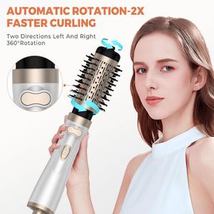 3 in 1 Rotating Hair Dryer Brush, Auto Rotating Blow Dryer Brush Spinning with 2 Brushes (2" & 1.5"), Negative Ionic Brush Blow Dryer, Round Brush Blow Dryer Volumize Curling 100-120V