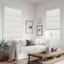 No Drill Blackout Roman Shades for Indoor Windows,Cordless Roman Blinds,Linen No Tools Window Shades,Easy to Install Window Blinds for Home Bedroom,Blackout-White 35" W x 72" H
