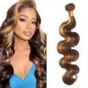 Blonde Highlight Bundles Human Hair 4/27 Body Wave Bundles Brazilian Virgin Hair 1 Bundle 28 Inch Body Wave 27 Bundle 100g