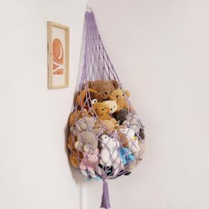 Upgrade Stuffed Animal Hammock Corner or Wall Hanging Net for Stuffy Animal Storage Macrame Toy Display Over Door Toy Holder Kid Bedroom Decor Playroom Organizer (Purple XL)