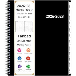 2026-2028 Monthly Planner, 2 Year Calendar Planner, Jul 2026 - Jun 2028, 8.5’’ x 11’’, Large Spiral Agenda, 24 Months, with Tabs ＆Pocket, Flexible Cover, Organizer for Office Home School, Black