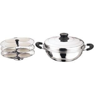Stainless Steel Idli Kadai with Lid, 3 Idli Plates, 12 Idlis Capacity, 2L