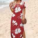 WIHOLL Women's Summer Short Sleeve Dresses Maxi Dress Vacation Beach Sundresses 2026 with Pockets (Red, XL)