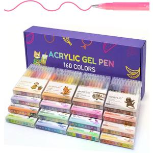 ROSYMENG Acrylic Gel Pens 160 Colors, UltraSmooth 1.0mm Tip with LargeCapacity Ink Pens, MultiSurface Coloring Pens for Journaling, Adults Coloring Books, Rock Painting, School and Art Supplies