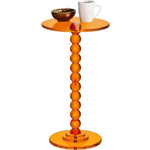 Acrylic Side Table, End Table Round Top with Solid Post for Living Room, Bedroom, Balcony, Easy Assembly (Pedestal, Orange)