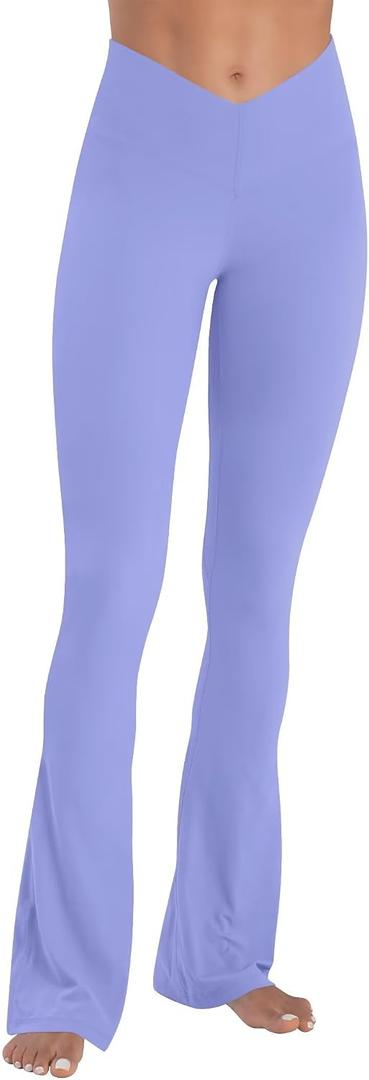 Sunzel Mini Flare Leggings for Women V Crossover Mid Rise Workout Flared Yoga Pants with Tummy Control and Wide Leg (Purple, XL)