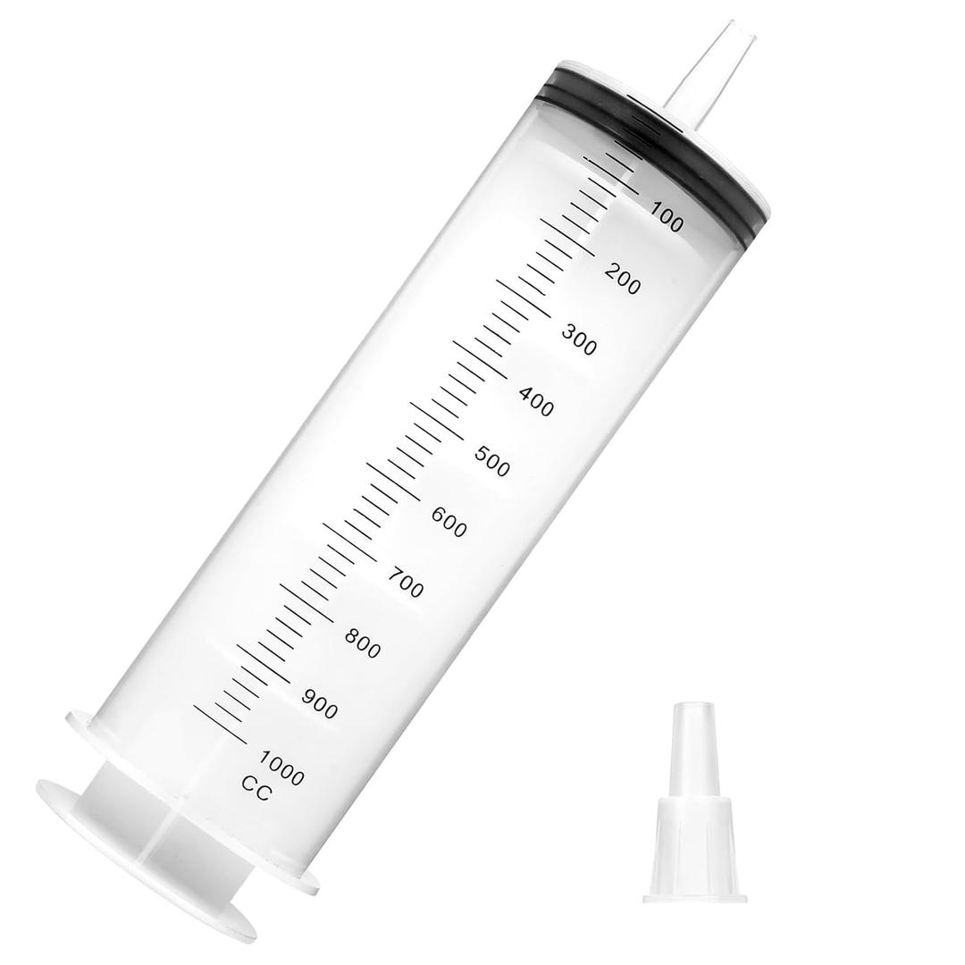 1000ml Extra Large Syringe with Tip Adapter, Sterile and Individual Sealed, Plastic Garden Syringe for Liquid, Paint, Epoxy Resin, Oil, Watering Plants, Refilling