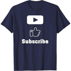 Subscribe Like Play Tube Button Vlogger T-Shirt T-Shirt, L, Navy