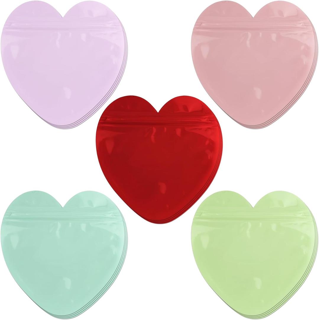20 Pcs Heart-Shaped Ziplock Bags, Multicolor Clear Plastic Jewelry Bags for Earrings, Rings, Business Supplies,Valentine's Day, Wedding, Birthday, Christmas, Halloween Party Favors (20)