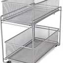 2 Tier Sliding Basket Stackable Cabinet Pull-Out Drawer Mesh Organizer for Kitchen Under Sink Storage (Silver)