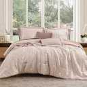 BLOOMHAVEN Queen Comforter Set -7 Pieces Botanical Almond Pink Comforter for All Seasons, Bed in a Bag Queen with Flowers Floral Comforter, Sheets, Pillowcases & Shams