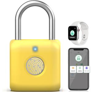 Pothunder Fingerprint Padlock, Smart Padlock, Locker Lock, Fingerprint Lock with APP Unlock, USB Rechargeable, Suitable for Gym Locker, Locker(Lemon Yellow)