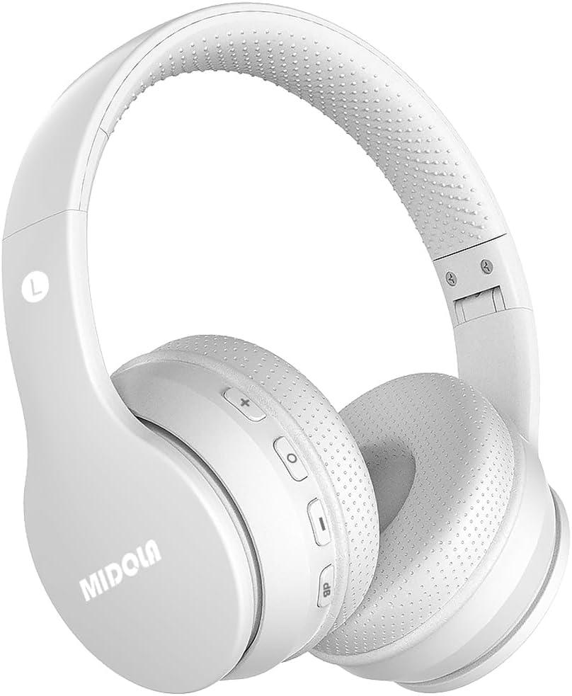Midola Kids Headphones Bluetooth 5.4 Wireless 68H Play Time Volume Limit 85/94dB Over-Ear Foldable Headset,Type-C Fast Charging, Wired Aux Mic for Toddler Child Pad Tablet White