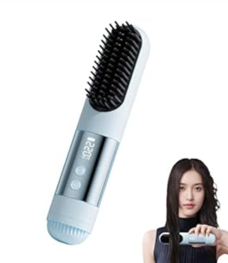 2026 Upgraded Go Brush Pro for Short Hair, 3 Heat Settings for All Hair Types, 30s Fast Heat, Ionic & Ceramic Care, Cold Air Mode, 2500mAh USB-C Rechargeable Straightening Brush (Light Blue)