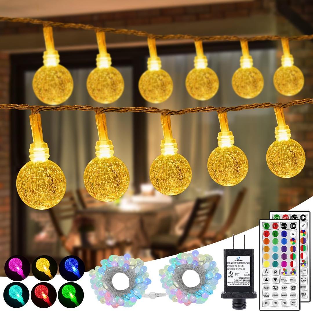 OMIKA Globe Outdoor String Lights Plug in, Connectable 66ft 120LED Crystal Ball Light Waterproof Remote, 24 Colors Decorative Lights for Patio Umbrella Tent Garden Eaves Party Indoor Christmas Dcor