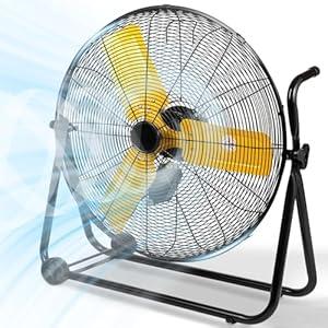24" Industrial Fan Heavy Duty, 8500 CFM High Velocity Floor Fan 3 Speeds, Metal Construction and Aluminum Blades, 360° Tilt Metal Fan for Warehouse Garage Shop Workshop Factory and Basement Yellow