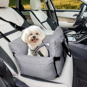 Dog Car Seats for Small Dogs, Puppy Car Seat Under 15 lbs, Small Dog Bed for Travel, Elevated Pet Seat with Safety Belt, Non-Slip Base, and Storage Pockets (Navy) (20.5*20.5inch)