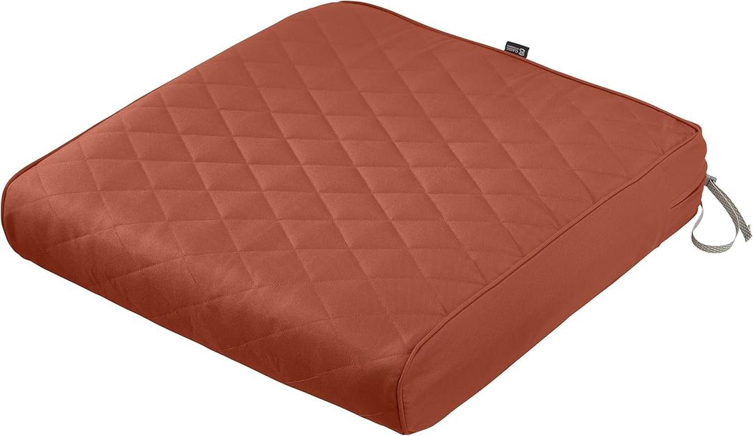 Classic Accessories Montlake FadeSafe Water-Resistant 25 x 25 x 5 Inch Square Outdoor Quilted Seat Cushion, Patio Furniture Chair Cushion, Spice (1 Count (Pack of 1)