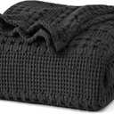 PHF 100% Cotton Waffle Weave Blanket Queen Size, Soft Lightweight Breathable Cozy Summer Blankets for Bed, Luxury Aesthetic Woven Bedding for Home Decor, 90"x90", Black (Queen(90"x90"))