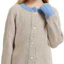 Girls Cardigan Sweater Kids Color Block School Uniforms Button Down Long Sleeve Knit Tops Tweens Winter Clothes (Beige)