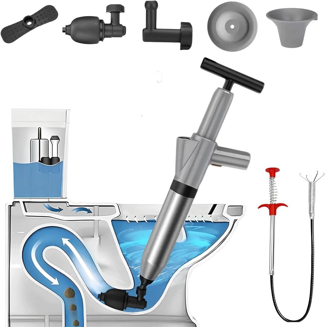 ROYAL Toilet Plunger, High Pressure Toilet Plunger,Toilet Auger Air Drain Blaster with Real-Time, Heavy Duty Plunger for Bathroom and Plumbing Clogs (Grey)