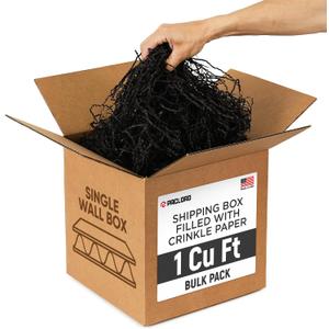 1 Cu Ft Ready To Ship Carton with Black Crinkle Paper Filler 12x12x12" | Single Wall (SD) Shipping Box with Shredded Paper for Gift Baskets, Decorative Box Filler, Confetti Gift Stuffing