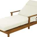 Merax Acacia Wood Outdoor Chaise Lounge Chair Set of 2, 3-Position Adjustable Backrest & 4\" Thick 3-Fold Removable Cushion, 76.8\" L Modern Patio Sun Lounger for Garden Pool Beach Yard, Cream+Teak