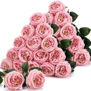 Giegxin 20 Pcs Real to Touch Peonies Austin Roses Artificial Flowers, Faux Look Real Long Stems Fake Flower with Big Blooms for Christmas Valentines Wedding DIY Arrangement Home Decor(Rose Red)