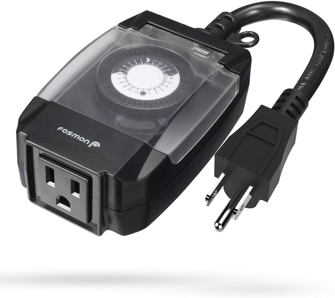 Fosmon Outdoor Light Timer Outlet Waterproof, 24 Hour Plug in Mechanical Pool Pump Timer Weatherproof, 3-Prong, Grounded, Heavy Duty, 15A 1/2HP