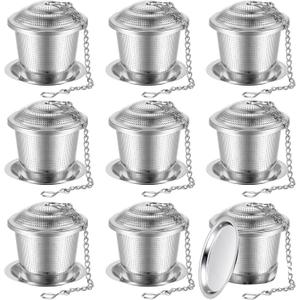 Zopeal 9 Pcs Tea Infuser Stainless Steel Strainer with Extended Chain Hook and Saucer Loose Leaf Steeper Fine Mesh Ball Tea Filter for Brew Spices Seasonings Fits Cup Mug Bottle