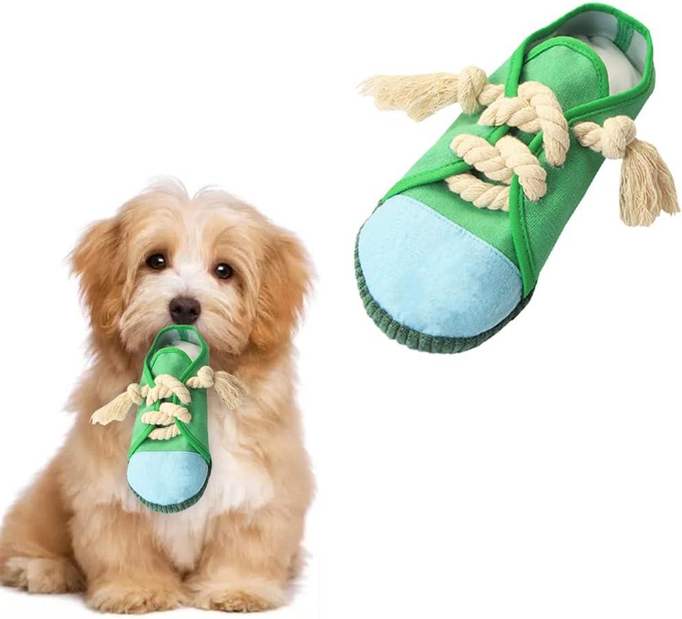 vocheer Dog Chew Toy, Dog Toys to Keep Them Busy Durable Teething Shoe Interactive Squeaky Puppy Toy,Small,Medium Breze, Machine Washable(Green)