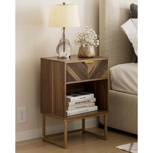 Masupu Nightstand,Modern Night Stand Boho Farmhouse Wood Bedside Table with Storage Drawer Side End Table for Bedroom,Living Room,Office,Walnut Brown(15.35"D x 22.24"W x 13.42"H)