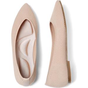 CELNEPHO Red Women's Comfortable Knit Mary Jane Flats - Pointed Toe, Slip On, Arch Support, Washable, Casual & Dressy Shoes - US Size 11 (5.5, Nude)