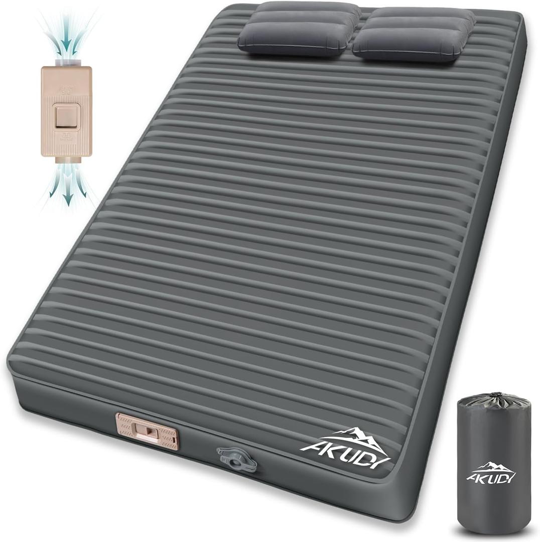 Double Self-Inflating Sleeping Pad with Built-in Electric Pump, 3.15" Ultra-Thick Memory Foam, Camping Mattress for 2 Person, R-Value 9.5