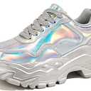 Niluber Chunky Sneakers for Women Platform Sneakers for Women Comfortable Casual Tennis Shoes Lace Up Fashion Walking Shoes (8.5, Silver Hologram)