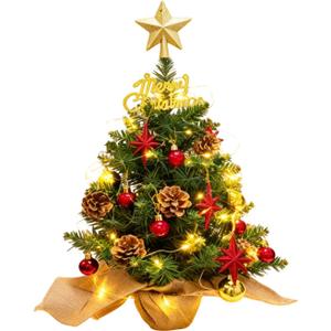 24 Inch Tabletop Mini Christmas Tree, Miniature Pine Christmas Tree with Hanging Ornaments, Battery Operated Artificial Xmas Tree, Best DIY Christmas Decorations (Gray)