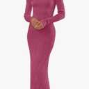 MEROKEETY Women's 2025 Long Sleeve Bodycon Sweater Dress Fall Winter Crew Neck Ribbed Knit Maxi Dresses, Small