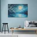 2 x Large Flower Canvas Wall Art Landscape Botanical Painting Blue Plum Flowers Pictures Big Florals Moon Wall Decor Huge Plum Artwork Over Bedroom Modern Home Decorations for Living Room Office 24"x16"