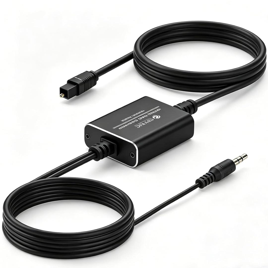 eSynic Portable Optical to 3.5mm Adapter-7 FT Long-192KHz DAC Converter-Metal Shell-Built in DAC Chip-Easy to Setup-For HDTV/Blu-Ray/Gaming Console to 3.5MM Audio Speaker & Headphone-Not Bidirectional