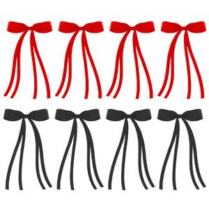 4 x Hair Clips for Women Girls Cute Hair Pins with Bows Hair Ribbons for Long Tail Butterfly Barrettes Bowknot Cute Hair Accessories Black Red, 8 Pack