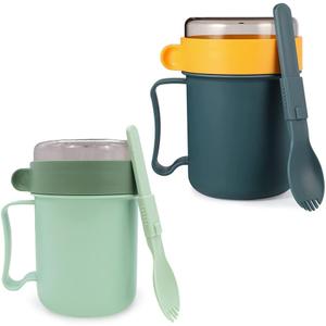 2PCS Soup Mug with Lid, Microwavable Soup Bowls with Handles, 2 Colors Soup Cups with Spoon, Soup Containers with lids for Home Office School Outdoor Travel Picnic