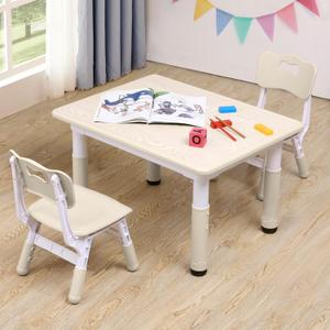 Adjustable Kids Table & Chairs Set for Ages 3-8 | 31.5"x23.6" Easy-Clean Activity Table | Meets ASTM/CPSC Standards for Daycare, Homeschool & Playroom (Natural-Wood, 2 Chairs)