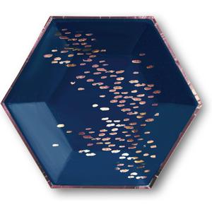 Harlow & Grey Erika Small Party Plates Set, 24 Ct Pack, 8 Elegant, Abstract Disposable Paper Dinnerware Supplies for Birthday, Wedding, Shower, Anniversary, Engagement, Holiday, Navy Blue & Rose Gold