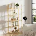 Crofy Folding Bookshelf for Living Room, 5 Tier Gold Collapsible Book Shelf for Home Office, Portable Bookcase Storage Organizer, 5 Tier Wider