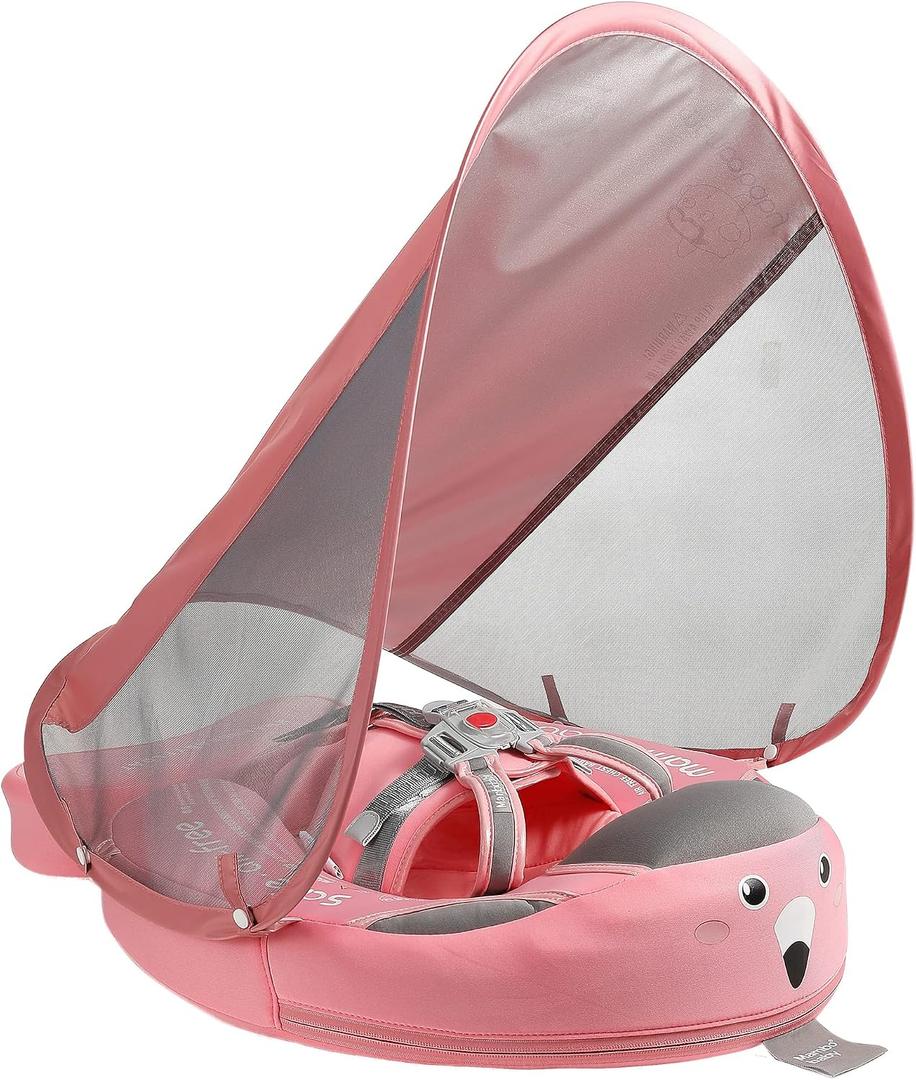 Mambobaby Float with Canopy, Baby Swim Float with Tail, New Upgraded Non-Inflatable Solid Baby Pool Float, Soft Skin-Friendly Fabric Material Infant Swim Float (Special Edition Pink), Medium